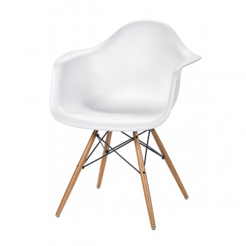 Eames Plastic Armchair mit Holzbeinen, weiß